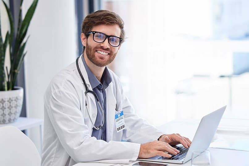 doctor logging into telehealth session