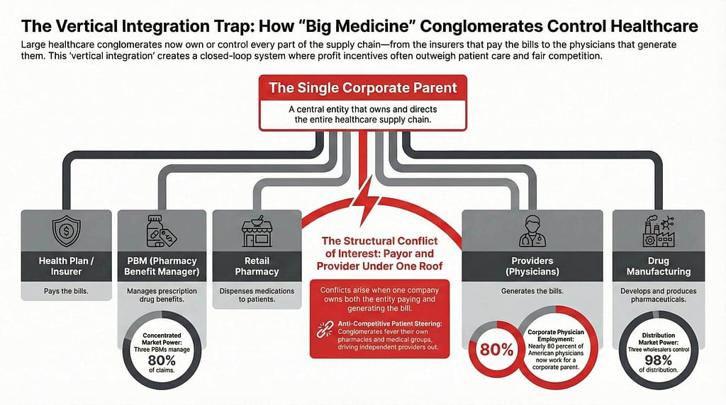 Infographic: The Vertical Integration Trap: How Big Medicine Conglomerates Control Healthcare