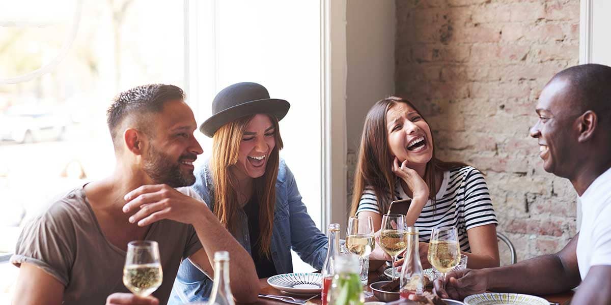 a group of friends getting brunch and casual drinking