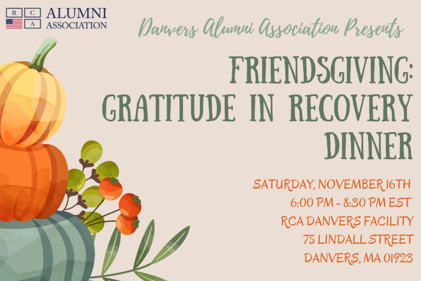 Danvers Friendsgiving: Gratitude in Recovery Dinner