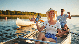 a couple has sober summer fun in a canoe