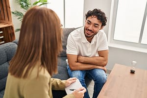 a therapist talks to a person in personality disorder treatment 