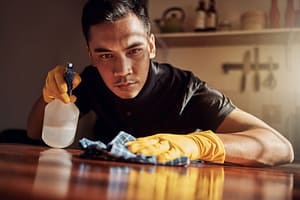 a man cleans but thinks about the best medication for ocd
