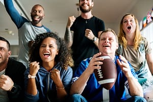 group of friends having a fun and sober super bowl party