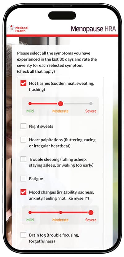 Mobile view of Unlock Health's new Menopause Continuum HRA for Women's Health