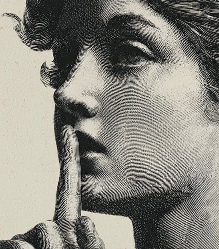 woman holding her finger up to her mouth in a hushing manner