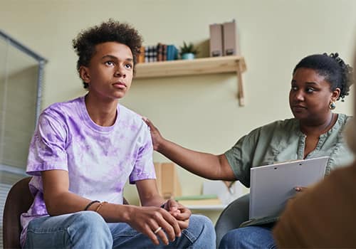 A teen in teen group therapy in North Carolina.