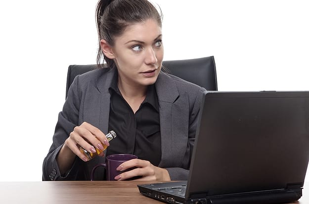 Woman who has an issue with drinking on the job