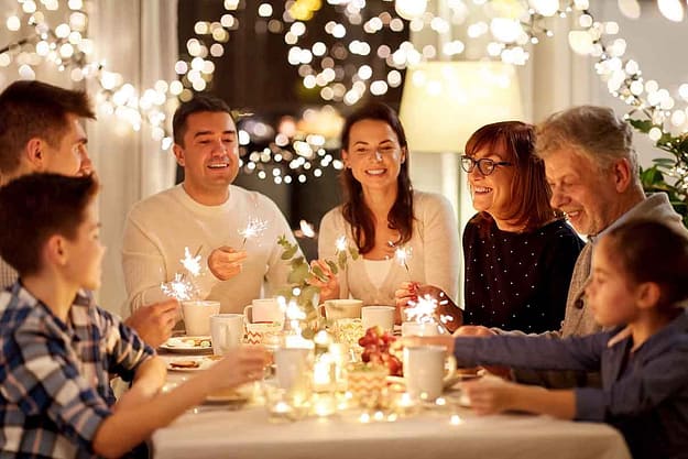 family gathered around the dinner table