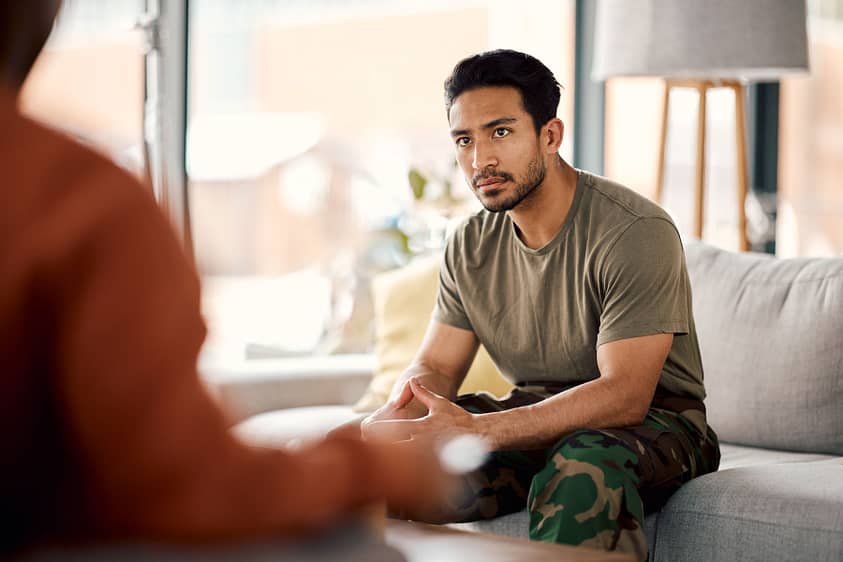 a veteran talks to a therapist about military ptsd