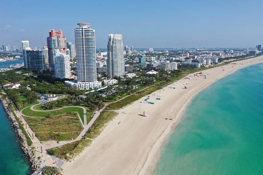 An aerial view of Miami Beach in Florida.