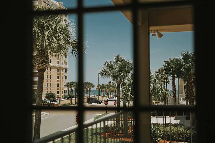 View of the beach from the window of a drug rehab house